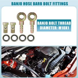 A ABSOPRO Banjo Bolt M10x1 8mm Banjo Hose Barb Bolt Fitting Brake Line Fitting Adapter Fitting with Copper Washer for Motorcycle Car 2pcs