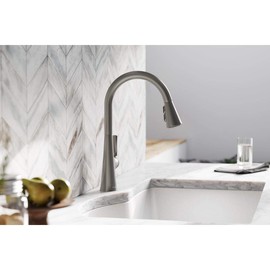 Elkay Harmony Single Hole Kitchen Faucet with Pull-down Spray and Forward Only Lever Handle, Lustrous Steel - LKHA1041LS