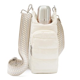 LESCATO Original Crossbody Water Bottle Holder Bag with Strap.Stylish Puffer Bag.Pockets for Phone & Accessories.BEST GIFT (White)