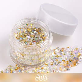 LANGMANNI Holographic Body Glitter Gel/Eyeshadow Cosmetic Grade for Body, Face, Hair and Lip. Colour-Changing Glitter Gel Under Light. -1.35 oz (8# Golden Starlight)