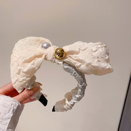 JWICOS Satin Hairband, Knot Headband for Women and Girls with Ivory Color