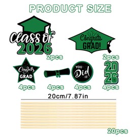hhdatc 20 PCS Class of 2026 Graduation Centerpieces Congrats Grad Table Toppers for Party Decorations (Green)