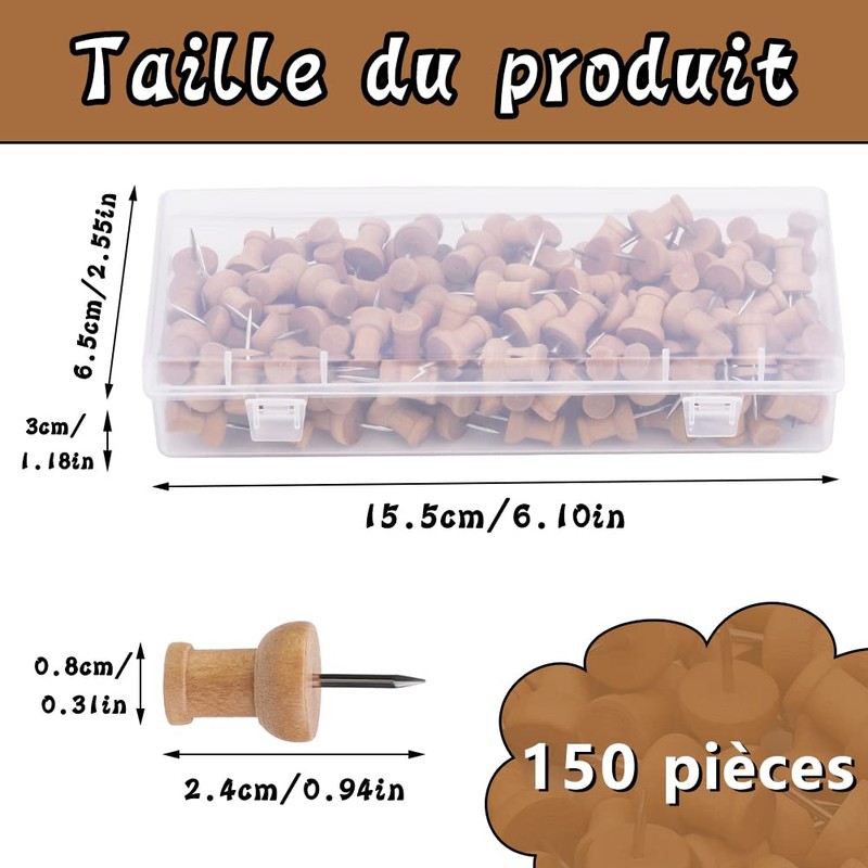 150 Pieces Wooden Thumbtacks Decorative Push Pins Marker Pen for