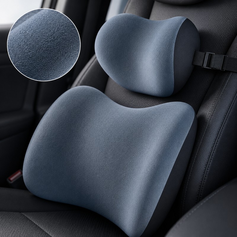 Memory Foam Car Lumbar & Neck Support Pillow Set for