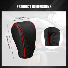 HQRNYP Leather Car Gear Shift Knob Cover, Gear Shifter Cover, Upgraded Anti-Slip Design Stick Shift Knob Covers, Soft Breathable Universal Automotive Shift Knobs Decoration for Most Cars (Black&Red)