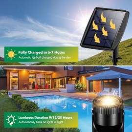 POPOSOAP Solar Pond Lights, 3-in-1 Warm White Underwater Pond Lights, IP68 Waterproof LED Landscape Spotlights for for Pond, Garden, Patio, Fountain, Pool, Waterfall Decoration(3 Head Lamp)