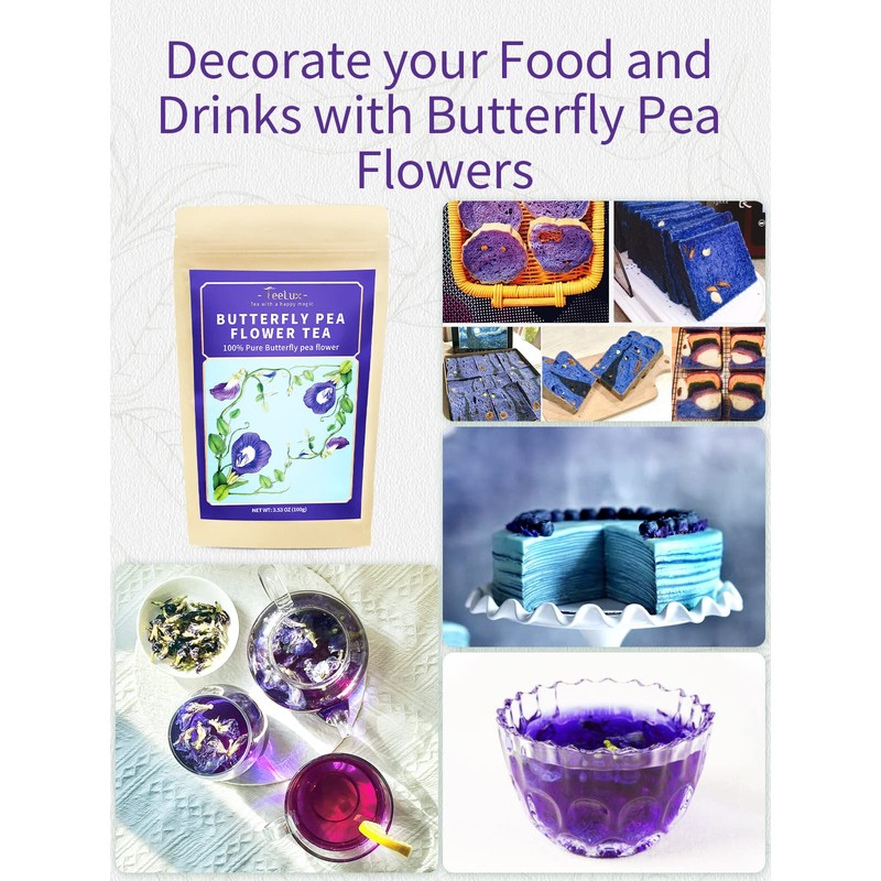 TeeLux Butterfly Pea Flower Tea, Non-GMO, Natural, Premium Dried Butterfly