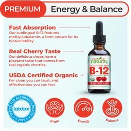 Why Not Natural Organic Vitamin B12 Liquid - Sublingual Extra Strength 60 x 5000 mcg Methylcobalamin Drops, Vegan, Maximize Absorption and Energy
