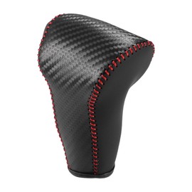 A ABSOPRO Car Gear Shifting Knob Cover Automatic Transmission Lever Trim for Honda CR-V 2017-2022 Faux Leather Carbon Fiber Pattern Black Red Stitches