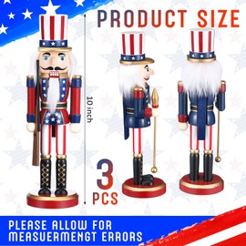 Briwooody 3 Pcs Patriotic Nutcracker Figurines 10" Wooden American Nutcracker Soldier with Cane Flag 4th of July Red White and Blue Tabletop Ornaments for Independence Day Table Decoration Gifts