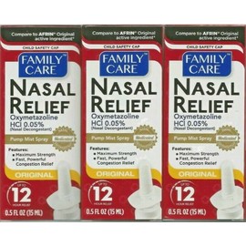 Family Care 3X Nasal Spray Original Decongestant Pump Mist Spray 12 HR Relief 0.5oz Exp:24