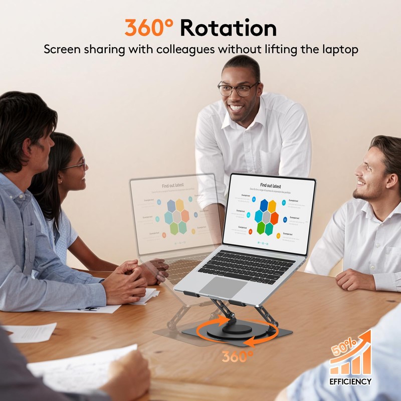 TECKNET Laptop Stand for Desk, 360 Rotating Base, Ergonomic Foldable