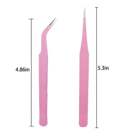 Caishun 4PCS Precision Tweezer Set 12.4cm Pink False Eyelash Tweezers Stainless Steel Tweezers Handbook Clip Pointed Curved Tweezers For Repairing Precision Devices Circuit Boards Pick Up Small Items