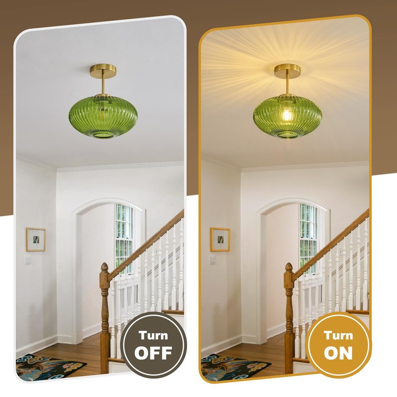 Feasey Green Semi Flush Mount Ceiling Light,Glass Ceiling Light Fixture