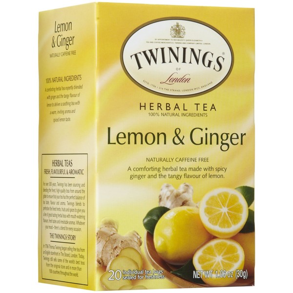 Twinings Revive Herbal Tea, Lemon and Chinese Ginger,20 Teabag Boxes, 6 Pack
