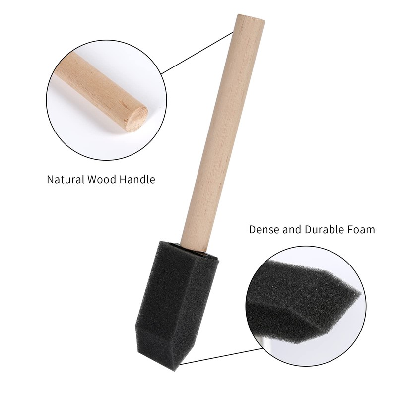 Mister Rui Poly Foam Paint Brushes, 12 Pack, 1 Inch