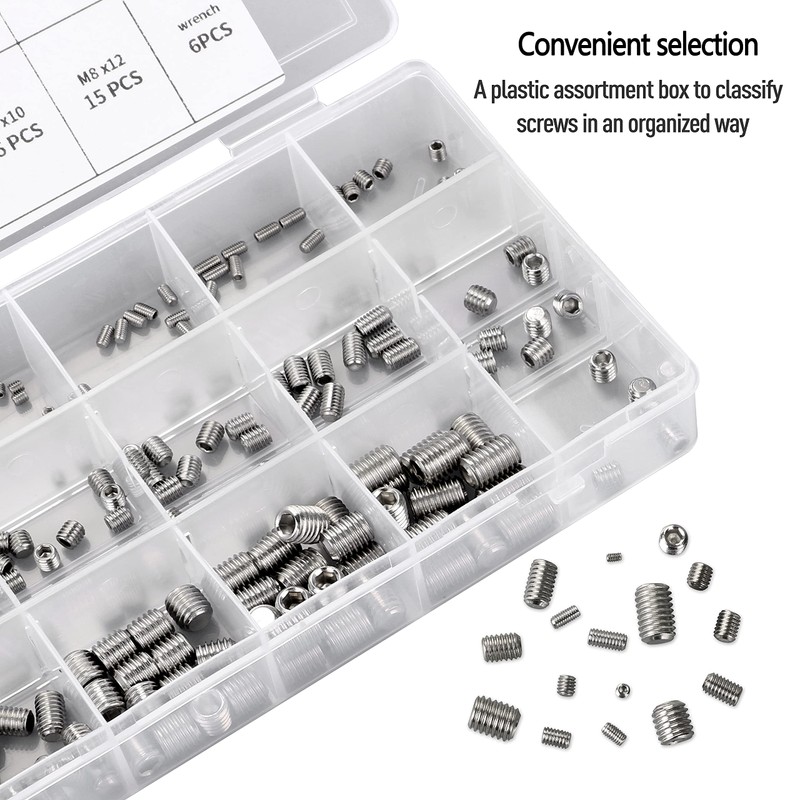 261PCS Hex Allen Head Socket Set Screw, KWOKWEI Grub Screw