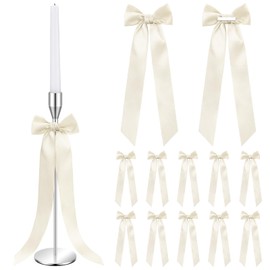 Teenyyou 12 Pcs Ivory Candlestick Bows Decor 13 Inch Large Coquette Decorations Bows for Table Self Adhesive Candle Holder Gift Wrapping Wedding Bridal Shower Bachelorette Party Centerpieces