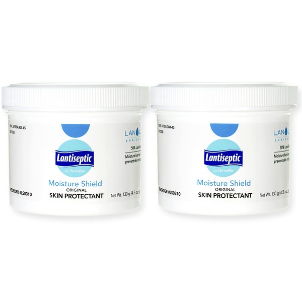 DermaRite Lantiseptic Moisture Shield Original Skin Protectant – 50% Lanolin Enriched Skin Protectant Barrier Cream for Incontinence – Paraben Free, 2 Jars, 4.5oz Each