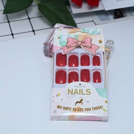 TseenYi Artificial Nails Cherry Red Solid Color Square Full Cover Fake Nails for Women and Girls (Pack of 24)