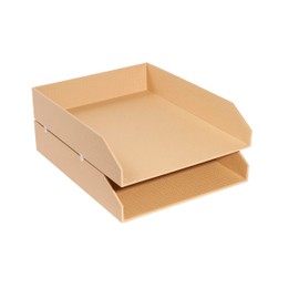 Exacompta 14602E Office By Me Letter Trays Recycled Cardboard DIN A4+ Documents Ideal Letter Trays for Your Organisation. Robust and Stackable Storage Baskets with Textile Effect, Beige