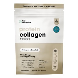Feel Complete | High Protein Collagen | No Sugar, No Sweeteners | Unflavoured | Grass Fed & Hydrolysed | Premium Type 1 & 3 Bovine Peptides | Halal | Skin, Hair & Nails | 300g | 30 Servings