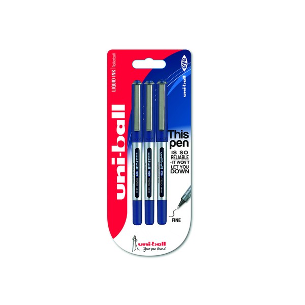 uni-ball 153486287 UB-150 Eye Micro Rollerball Pens, Blue Uni Super Ink.5mm Nib, Package of 3