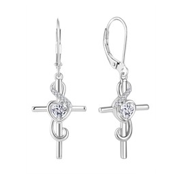 Starchenie Women's Note Cross Earrings Sterling Silver Treble Clef Leverback Earring Music Jewelry Cubic Zirconia