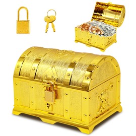 Idota Treasure Chest Children's Birthday, Treasure Chest Children's Birthday, Golden Treasure Chest Small, Treasure Chest with Lock with Lid and Lock for Storage and Decorating, Children's Gift