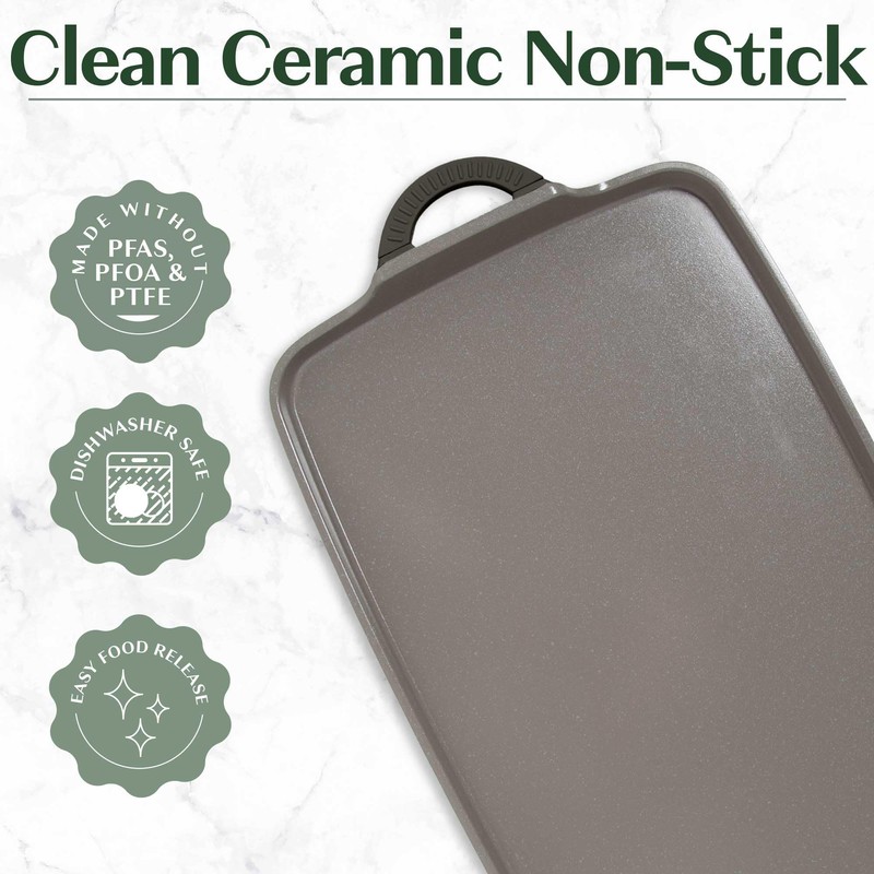 Goodful All-in-One Double Burner Griddle, Ceramic Nonstick, Durable Cast Aluminum,