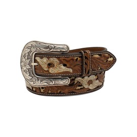 Nocona Women's Tooled Leopard Print Floral Western Belt Brown Large