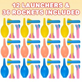 ArtCreativity Foam Rocket Launchers, 36 Rockets and 12 Squeeze Launchers, Assorted Colors, High Flying, Fun Summer Outdoor, Birthday, Great Goodie Bag Filler, Party Favors Prizes, Easter Toys for Kids