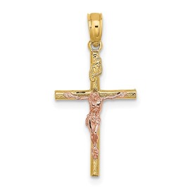 IceCarats 14K Solid Two Tone Gold Cross Lord Jesus Christ Crucifix Holy Necklace Religious Chain Pendant Charm 23.7mm x 12mm Only