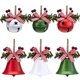 Christmas Bell Ornaments 2023 Xmas Tree Hanging Decorations Large Size Bells with ​Holly Berry for Crafts Holiday Party Favors Supplies (Red,Green, White) 6 Piece…