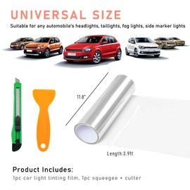 KVAEY Car Light Tint Film, 12×48 Inch Tint Vinyl Wrap Film Roll with Squeegee and Cutter, Self-Adhesive Film Sticker for Car Headlights Tail Lights Fog Lights, Car Accessories (Transparent)