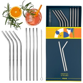 Reusable Cocktail Straws Made of Stainless Steel, 16 Pieces Metal Straws, Set with 2 Cleaning Brushes for Long Straws, XXL, Party Bar Metal Straws, Environmentally Friendly and Non-Toxic