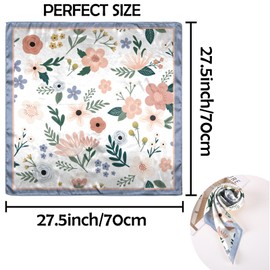Deokke Hair Scarf Silk Feeling Square Satin Head Scarf Wrap 27.5 Inches Headwear Fashion Aesthetic Cute Decoration Women Girls (V-21-flower)