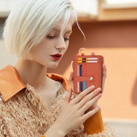 NUBYYA Wristlet Keychain Wallet with RFID, Small Women's Wristlet Wallets (Orange)