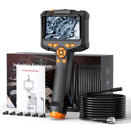 Endoscope Camera with Light, 8mm IP67 Waterproof Borescope Inspection Camera, 4.3 Inch IPS Screen Inspection Camera, 1080P HD Tube Camera with 8 Adjustable LEDs, 5 m Semi-Rigid Cable
