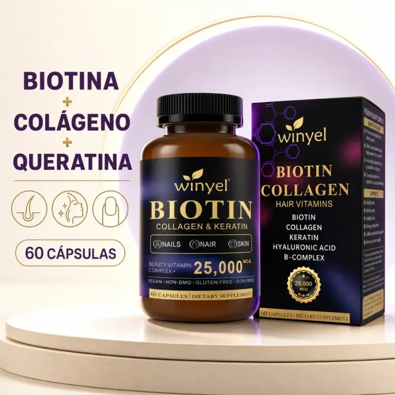 Biotina Winyel Complejo B Colágeno Queratina 60 Cápsulas