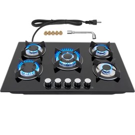 TYEMUI Gas Cooktop 30in, Countertop Gas Stove 5 Burners Tempered Glass Stove Top, NG/LPG Convertible,Default for Propane Gas for RVs Stove, Home