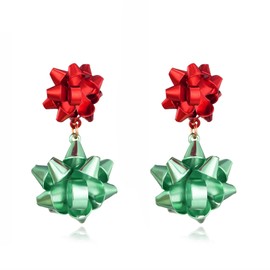 Met-edianger Christmas Earrings Red Green Bow Earrings Statement Earrings Xmas Bow Knot Drop Dangle Earrings Holiday Festival Earrings for Women