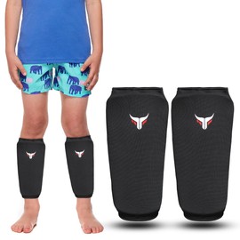 Mytra Fusion Shin Guards for Kids Elasticated Shin Pads Kick Boxing Muay Thai Training junior shin pads (XXS, Black)