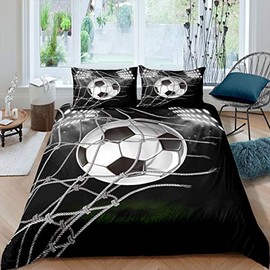 Football Print Bedding Set Boys Black White Soccer Ball Duvet Cover for Kids Children Teens Sports Theme Game Competition Comforter Cover 3D America Football Bedspread Cover Bedroom Decor Twin