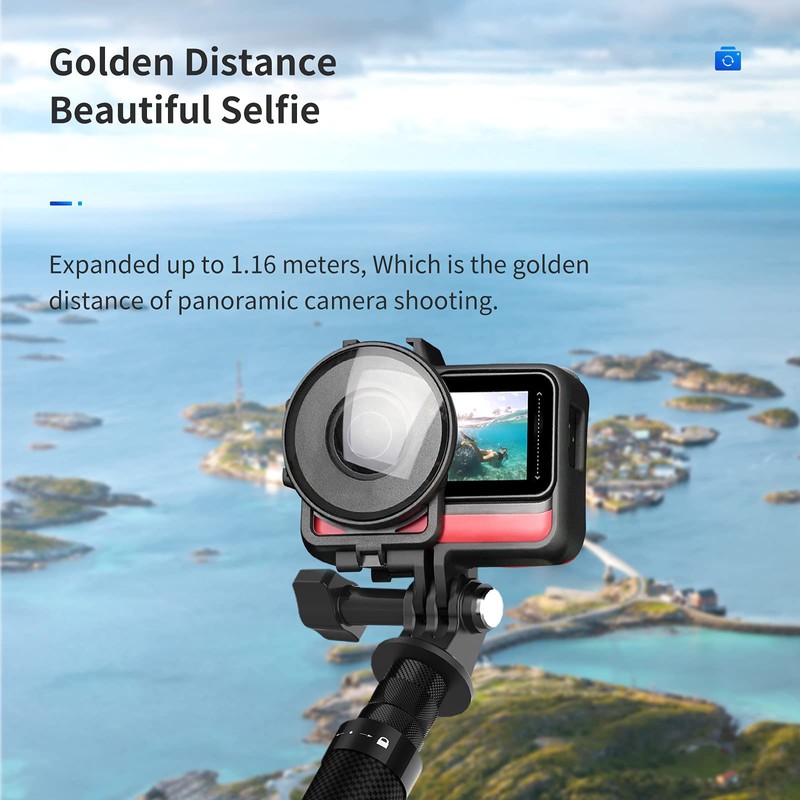 TELESIN 47'' Selfie Stick Lightweight Carbon Fiber Pole for Go