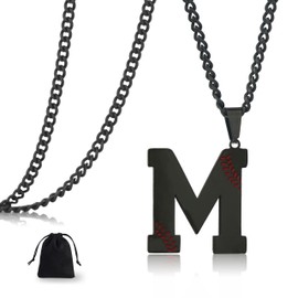 LMUWECNO Baseball Initial A-Z Letter Necklace for Men, Alphabet Jewelry Pendant, Stainless Steel letter necklace for Men Holiday Gifts Dad Husband for Him Mens Jewelry