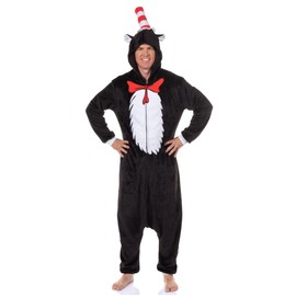 Dr. Seuss Adult The Cat in the Hat Kigurumi Hooded Union Suit Costume One Piece Pajama (XX-Large)