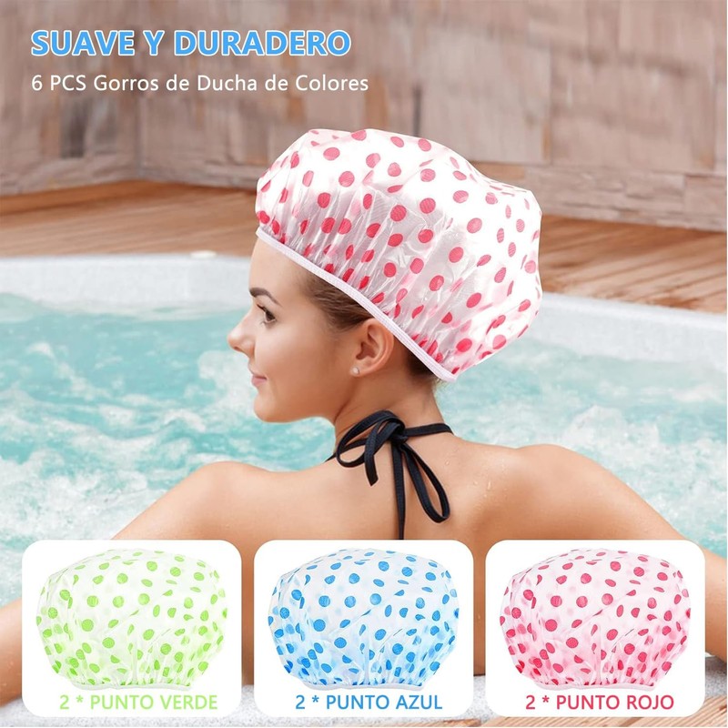 6 Piezas Gorro de Ducha Impermeable, SHUUDAUKO Gorro de Ducha