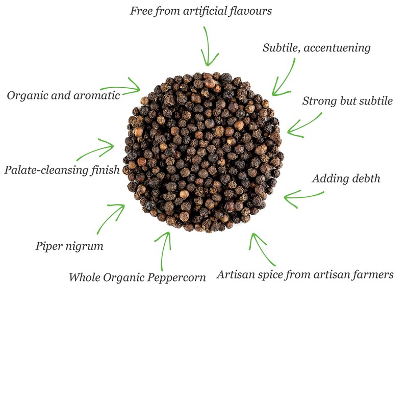 Black Pepper Whole Corns Organic - Gourmet Black Peppercorn -