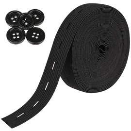 Flat Sewing Band with Buttonholes,3/4 Inch Elastic Band String Strap Cord High Elasticity Knit Fabric Bands Spool Pant Waist Tightener for Clothing,Wig,Belt,DIY Craft Sewing Supplies (Black,5.5 Yards)